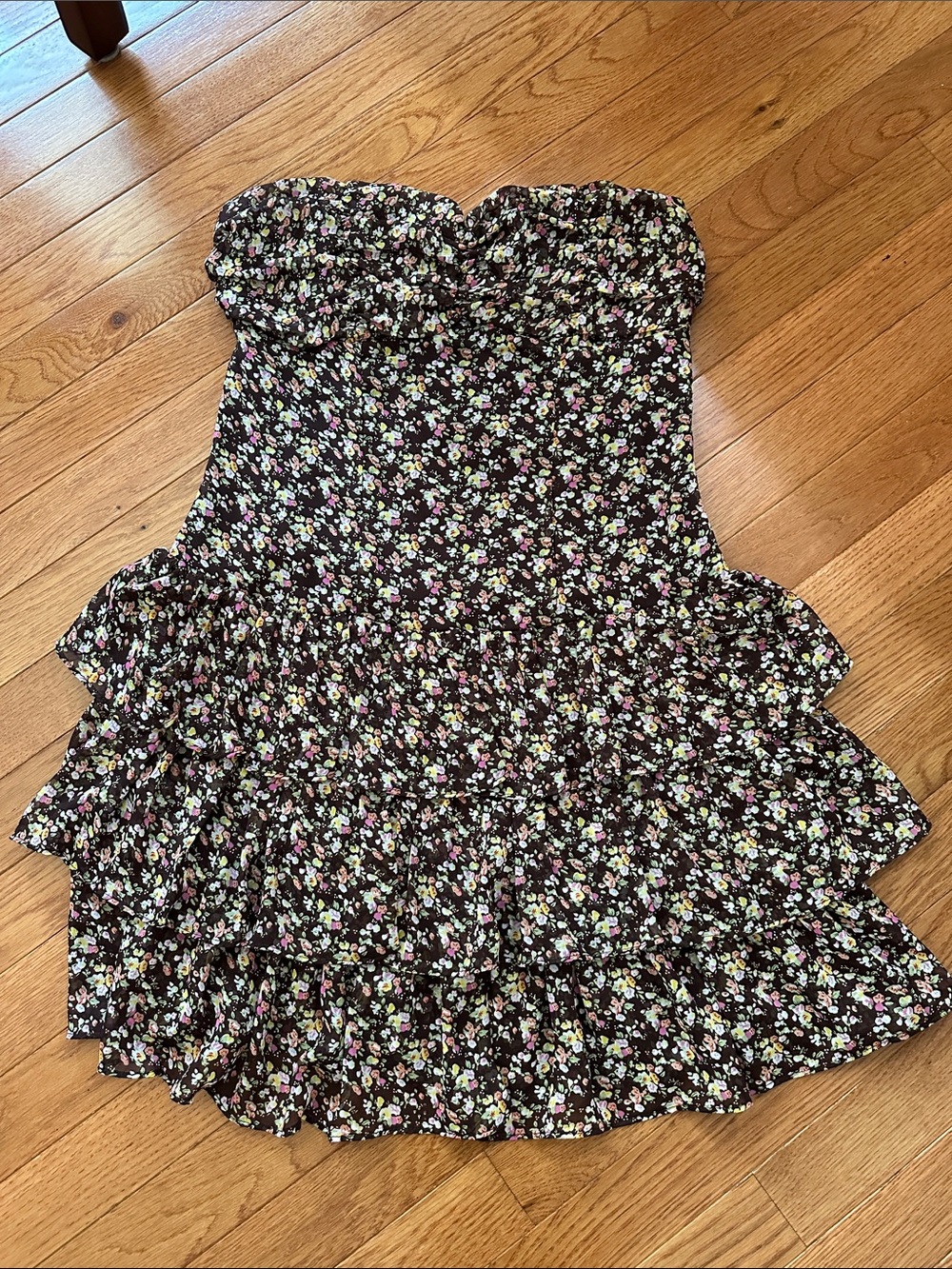 Express Brown Floral Strapless Mini Dress